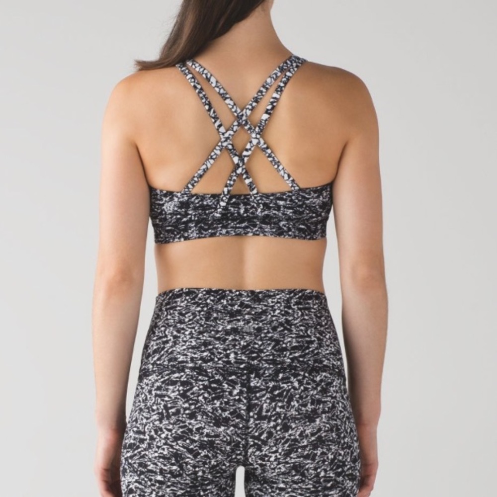 Lululemon Energy Sports Bra Iced Wave Breaker Black White Size 4